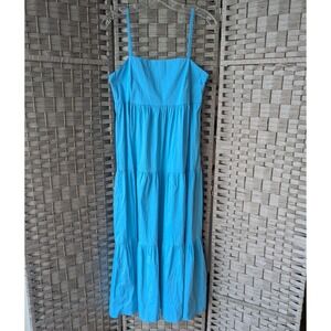 Tiered Midi Sun Dress Blue Spaghetti Strap Made in Italy Sz M Beach Vacation